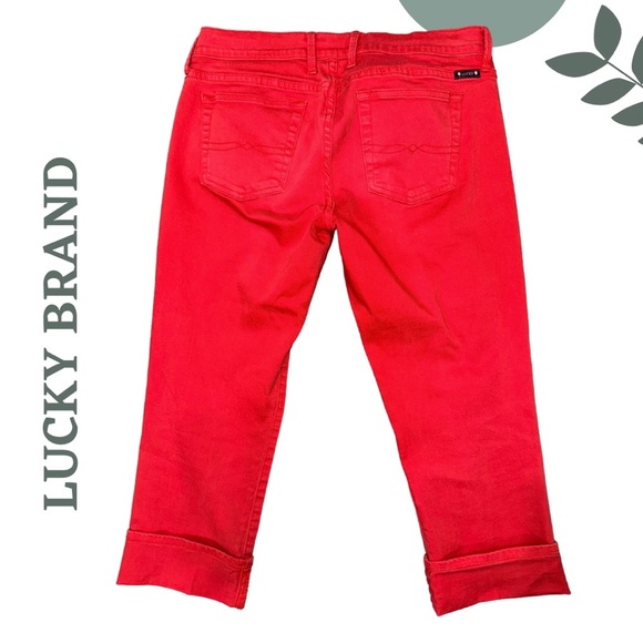 🛍️3/$40 Lucky Brand Red Cropped Jeans | Sweet n’ Crop Fit | Rolled Mid Rise 29 - Picture 2 of 5